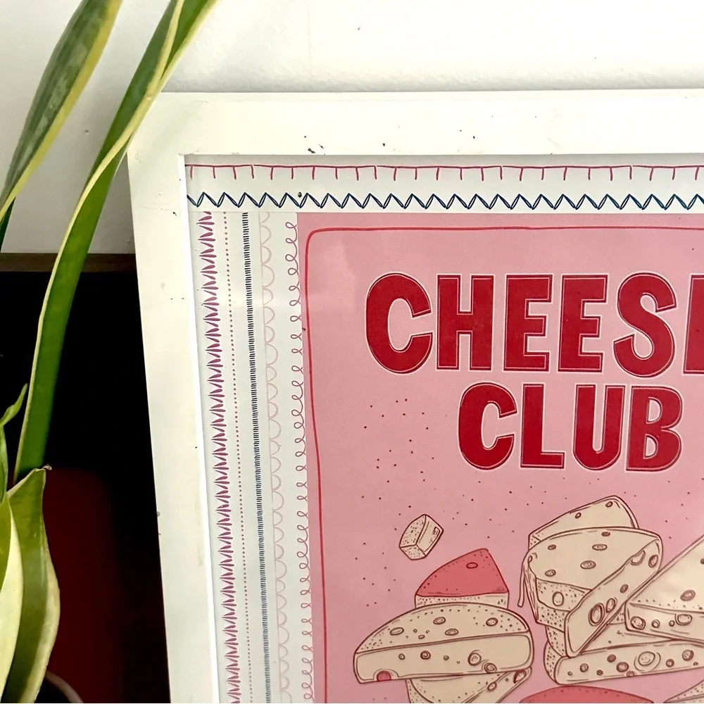 Cheese Club Poster Weeknights 7pm-Late Cheese Lovers Kitchen Framed Art Print